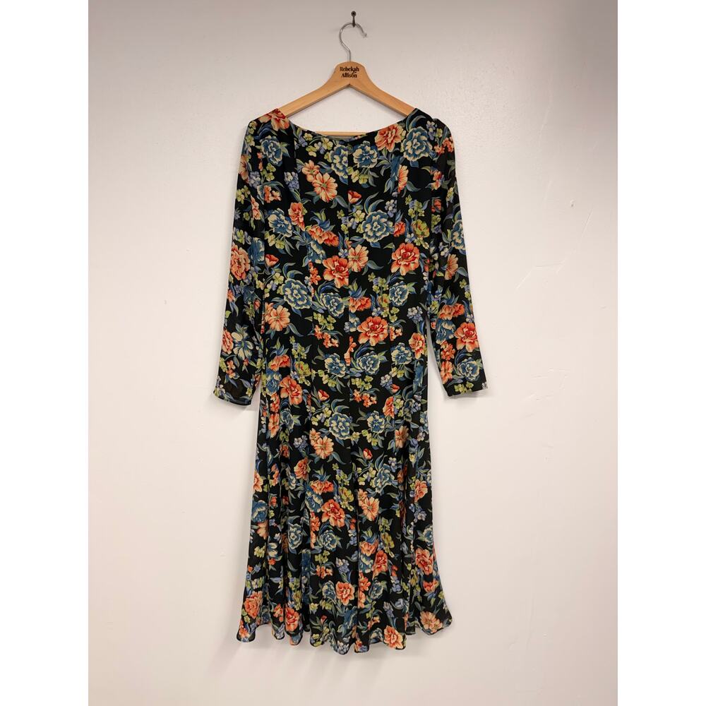 VTG Cynthia Rowley GORGEOUS Floral Long Sleeve Dress w/ Tie Bodice SZ 8 EUC - Picture 7 of 11